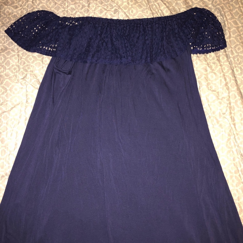 navy blue off the shoulder dress